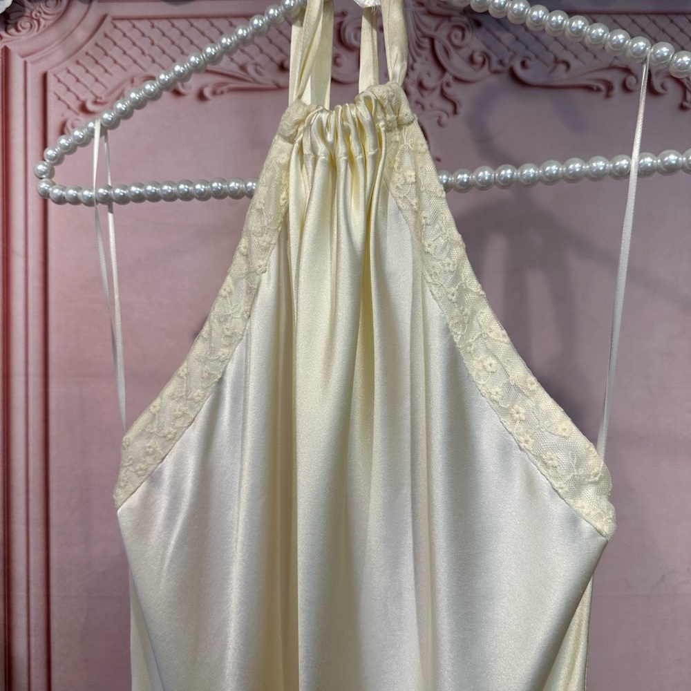 LoveShackFancy Cream Backless Dress with Lace Detail